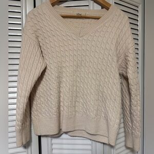 Wilfred Cable Knit V-Neck Sweater - Cream